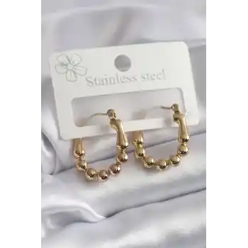 316L Çelik Gold Renk Topçuk Halka Model Kadın Küpe