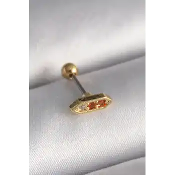 316L Çelik Gold Renk Turuncu Zirkon Taşlı Tragus Piercing