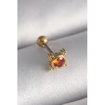 316L Çelik Gold Renk Turuncu Zirkon Taşlı Tragus Piercing
