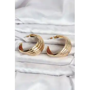 316L Çelik Gold Renk Yarım Halka Model Kadın Küpe