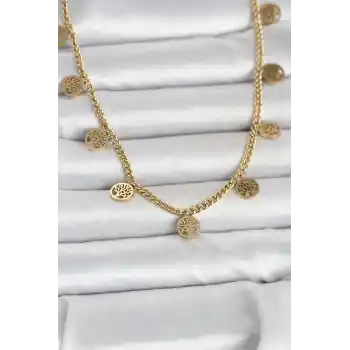 316L Çelik Gold Renk Yaşam Ağacı Model Kadın Kolye