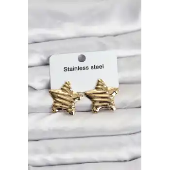 316L Çelik Gold Renk Yıldız Model Kadın Küpe