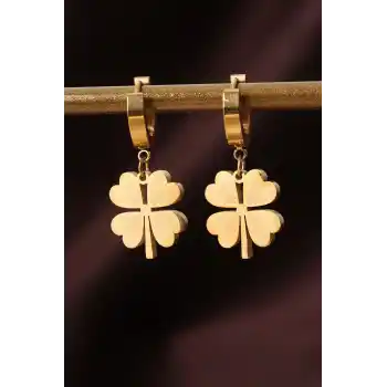 316L Çelik Gold Renk Yonca Küpe