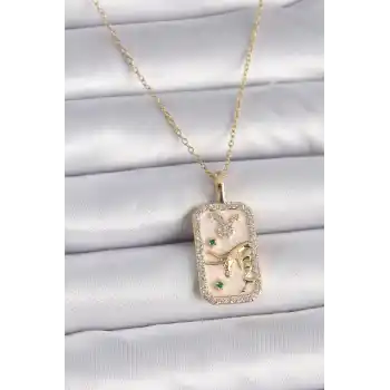 316L Çelik Gold Renk Zincir Boğa Burcu Zirkon Taşlı Kadın Kolye