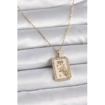 316L Çelik Gold Renk Zincir Koç Burcu Zirkon Taşlı Kadın Kolye