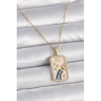 316L Çelik Gold Renk Zincir Kova Burcu Zirkon Taşlı Kadın Kolye