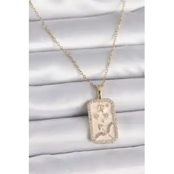 316L Çelik Gold Renk Zincir Yay Burcu Zirkon Taşlı Kadın Kolye