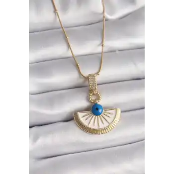 316L Çelik Gold Renk Zincir Zirkon Taş Detaylı Nazar Boncuk Göz Model Kadın Kolye