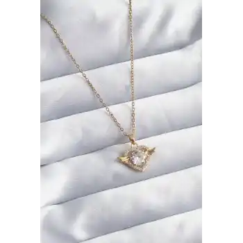 316L Çelik Gold Renk Zincir Zirkon Taşlı Kalp Model Kadın Kolye
