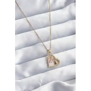 316L Çelik Gold Renk Zincir Zirkon Taşlı Kalp Model Kadın Kolye