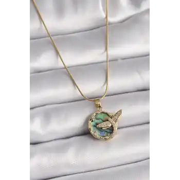 316L Çelik Gold Renk Zincir Zirkon Taşlı Yusufçuk Model Kadın Kolye