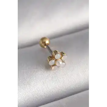 316L Çelik Gold Renk Zirkon Taşlı Çiçek Model Tragus Piercing