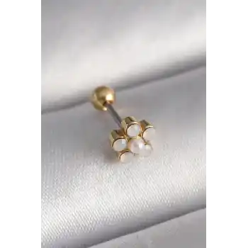 316L Çelik Gold Renk Zirkon Taşlı Çiçek Model Tragus Piercing