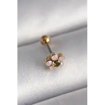 316L Çelik Gold Renk Zirkon Taşlı Çiçek Tragus Piercing