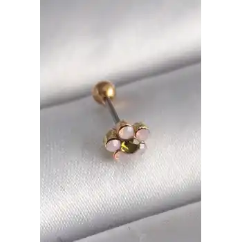 316L Çelik Gold Renk Zirkon Taşlı Çiçek Tragus Piercing