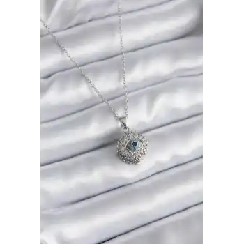 316L Çelik Gold Renk Zirkon Taşlı Göz Model Kadın Kolye