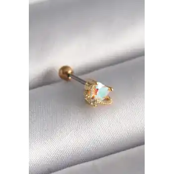 316L Çelik Gold Renk Zirkon Taşlı Kalp Tragus Piercing