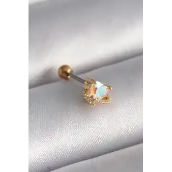 316L Çelik Gold Renk Zirkon Taşlı Kalp Tragus Piercing
