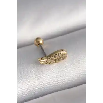 316L Çelik Gold Renk Zirkon Taşlı Kanat Tragus Piercing