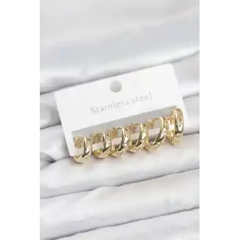 316L Çelik Gold Renk Zirkon Taşlı Kutup Yıldızı Model Halka Küpe Seti