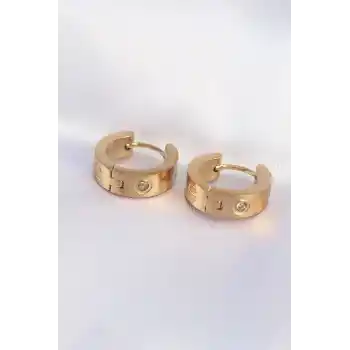 316L Çelik Gold Renk Zirkon Taşlı Minimal Model Halka Küpe