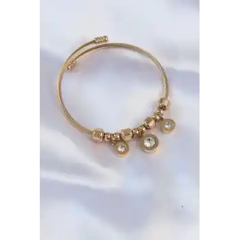 316L Çelik Gold Renk Zirkon Taşlı Model Charm Bileklik
