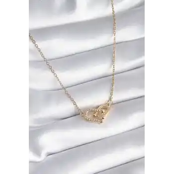 316L Çelik Gold Renk Zirkon Taşlı Model Kadın Kolye