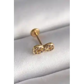 316L Çelik Gold Renk Zirkon Taşlı Sonsuzluk Model Tragus Piercing