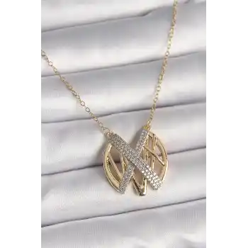 316L Çelik Gold Renk Zirkon Taşlı Vintage Model Kadın Kolye