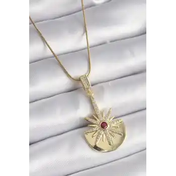 316L Çelik Gold Renk Zirkon Taşlı Yıldız Model Kadın Kolye