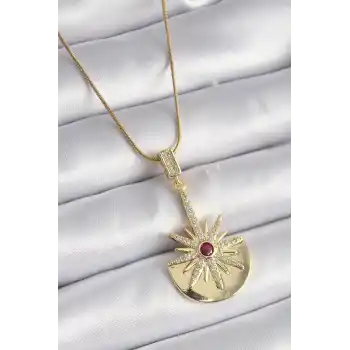 316L Çelik Gold Renk Zirkon Taşlı Yıldız Model Kadın Kolye
