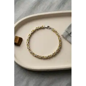 316L Çelik Gold ve Gümüş Kral Zincir Model Erkek Bileklik