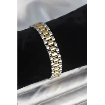 316L Çelik Gold ve Gümüş Renk 12 mm Kalınlık Erkek Bileklik
