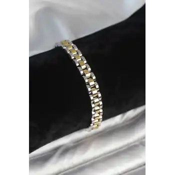 316L Çelik Gold ve Gümüş Renk 7 mm Kalınlık Erkek Bileklik