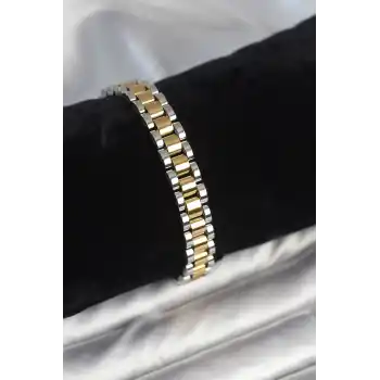 316L Çelik Gold ve Gümüş Renk 9 mm Kalınlık Erkek Bileklik