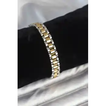 316L Çelik Gold ve Gümüş Renk 9 mm Kalınlık Erkek Bileklik