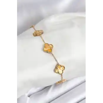 316L Çelik Gold Zincir Sarı Yonca Bileklik