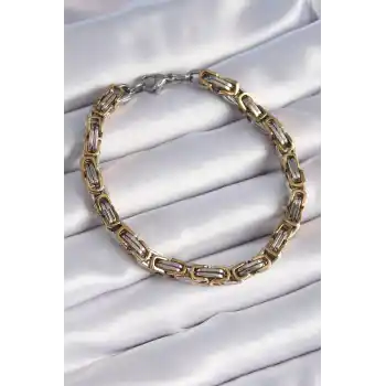 316L Çelik Gümüş Gold Renk Kral Zincir Model Erkek Bileklik