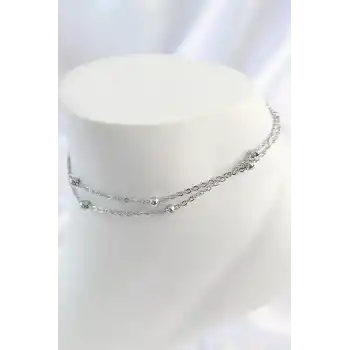 316L Çelik Gümüş Renk 2Li Topçuk Detay Zincir Model Kadın Halhal