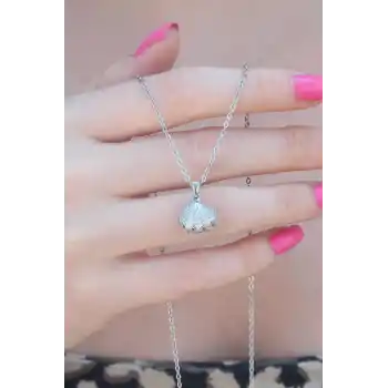 316L Çelik Gümüş Renk Açılır Midye Model Kadın Kolye