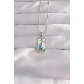 316L Çelik Gümüş Renk Beyaz Mineli Kız Figür Tarot Kolye