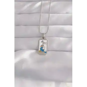 316L Çelik Gümüş Renk Beyaz Mineli Kız Figür Tarot Kolye