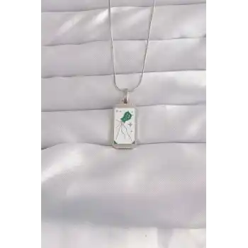316L Çelik Gümüş Renk Beyaz Mineli Tarot Kolye