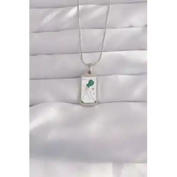 316L Çelik Gümüş Renk Beyaz Mineli Tarot Kolye