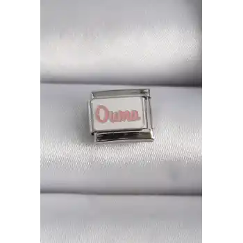 316L Çelik Gümüş Renk Beyaz Pembe Ouma İşlemeli Nomination Charm