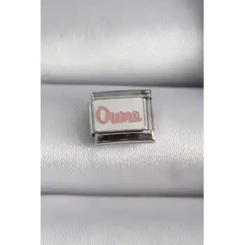 316L Çelik Gümüş Renk Beyaz Pembe Ouma İşlemeli Nomination Charm