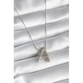 316L Çelik Gümüş Renk Bubble A Harf Model Kadın Kolye