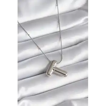 316L Çelik Gümüş Renk Bubble T Harf Model Kadın Kolye