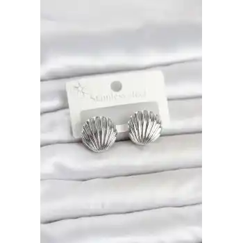 316L Çelik Gümüş Renk Deniz Kabuğu Model Kadın Küpe