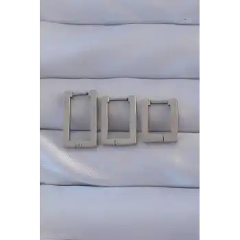 316L Çelik Gümüş Renk Dikdörtgen Küpe Seti